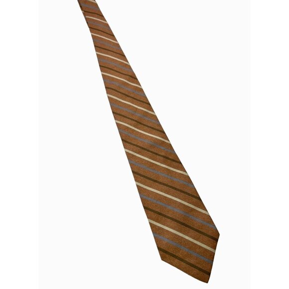 Paul Frederick 57” Repp Tie 100% Italian Silk Hand Tailored In USA Orange Brown - Picture 5 of 7